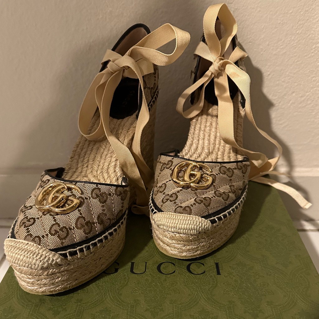 Authentic Gucciggmatelass Platform Espadrille, Used Once! Excellent Condition